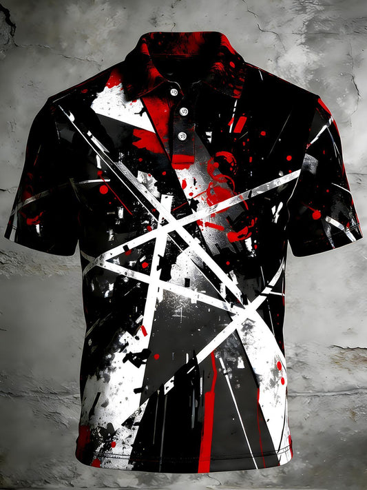 Dark Tie Dye Men's Short Sleeve Button Polo Shirt