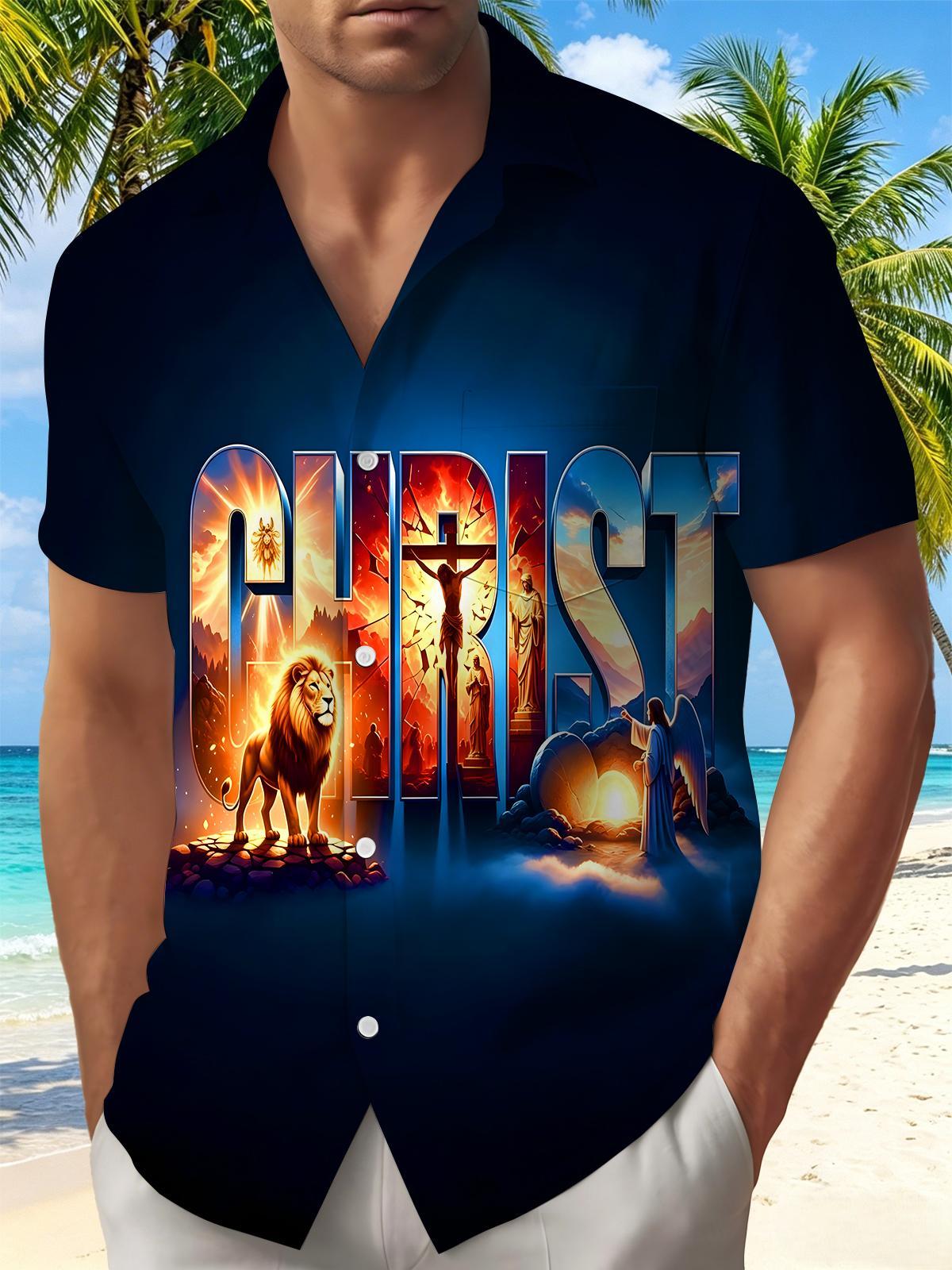 Dark Christ Lion Cross Men's Pocket Short Sleeve Shirts