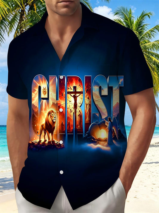 Dark Christ Lion Cross Men's Pocket Short Sleeve Shirts