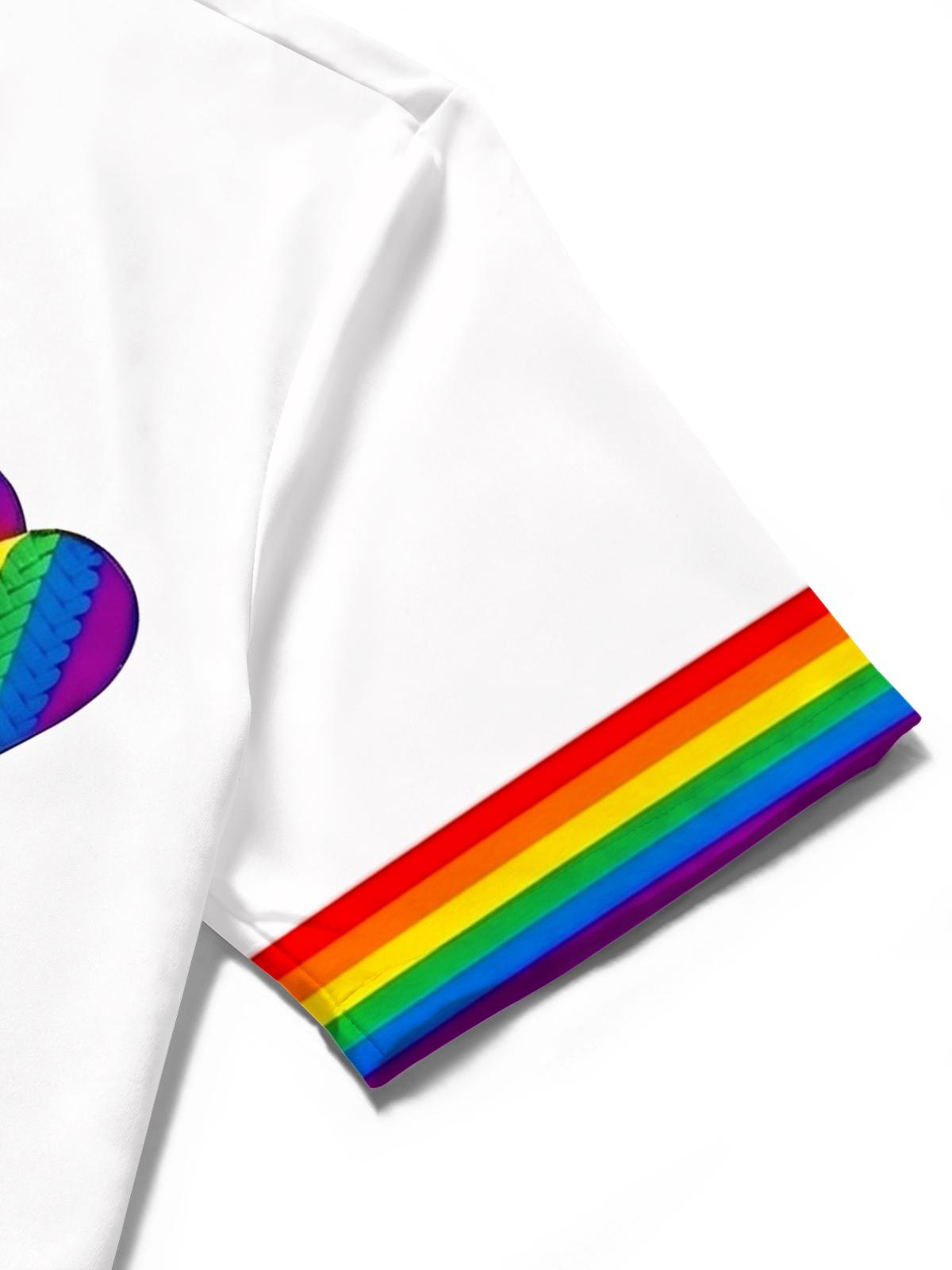 Pride Month Colorful Love Heart Men's Pocket Short Sleeve Shirts