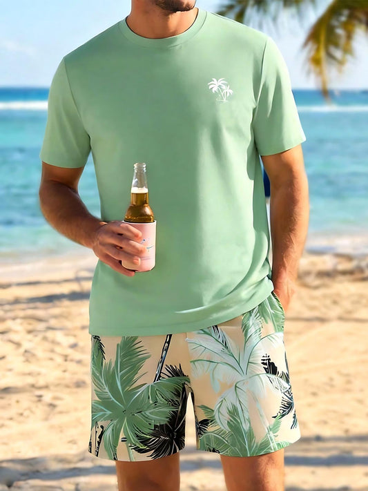 Hawaiian Coconut Trees Men's Short Sleeve Round Neck T-shirt And Shorts Set