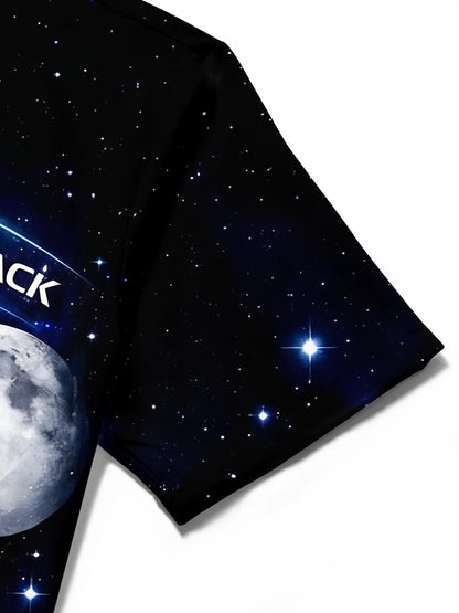 Space Rocket Launch Lunar Exploration Men's Pocket Short Sleeve Shirts