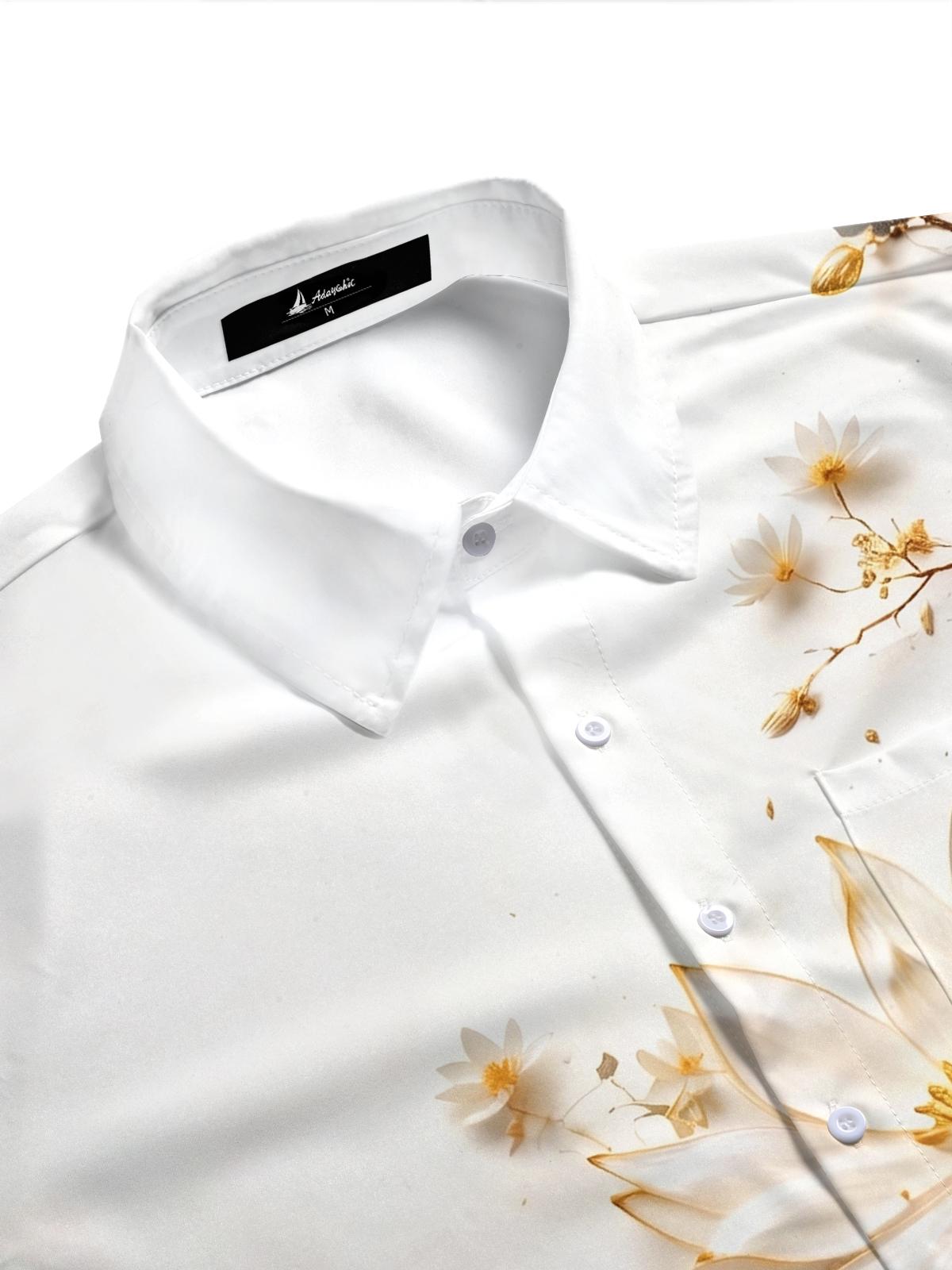 Ink Wash Golden Landscape Lotus Ancient Architecture Art Men's Pocket Short Sleeve Shirts