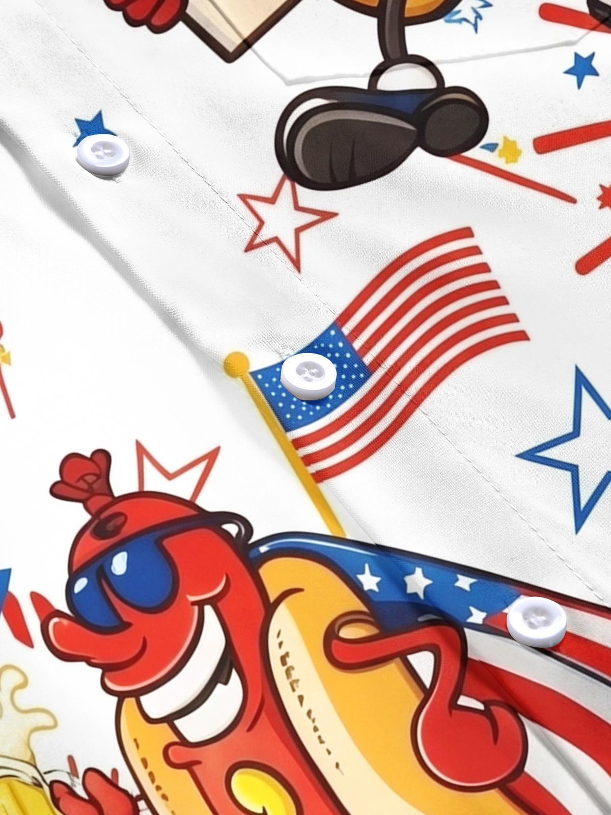 Fun American Flag Hot Dog And Burger Independence Day Men's Pocket Short Sleeve Shirts