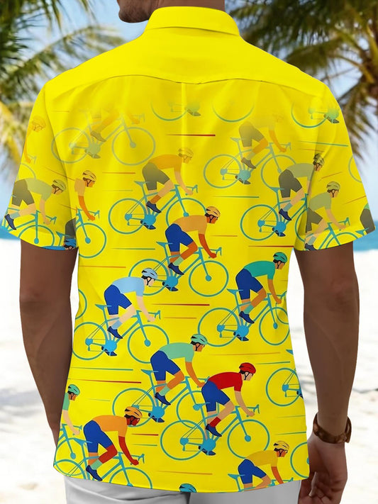 Bicycle Print Men's Pocket Short Sleeve Shirts