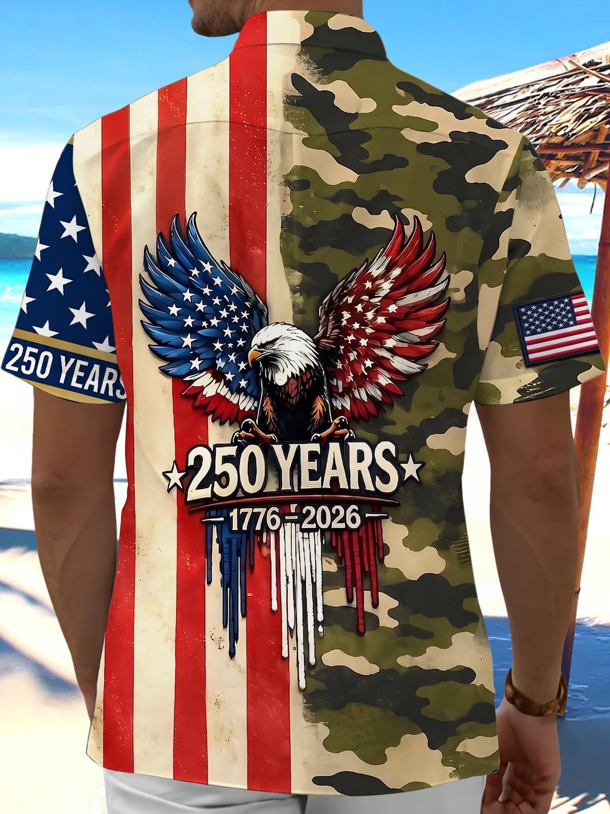 USA 250th Anniversary Camo Eagle Independence Day Men's Pocket Short Sleeve Shirts