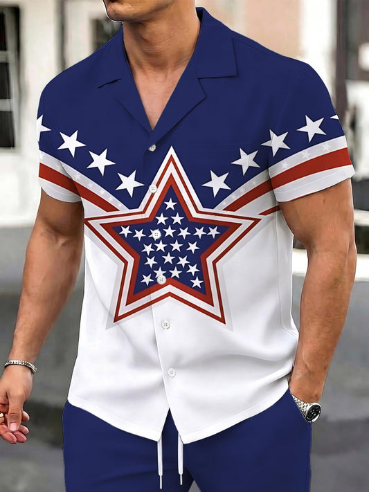 Independence Day Print Men's Pocket Short Sleeve Sets