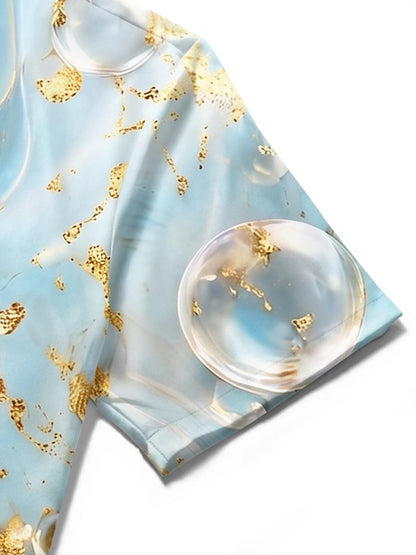 Gold Foil Bubble Fluid Art Men's Pocket Short Sleeve Shirts