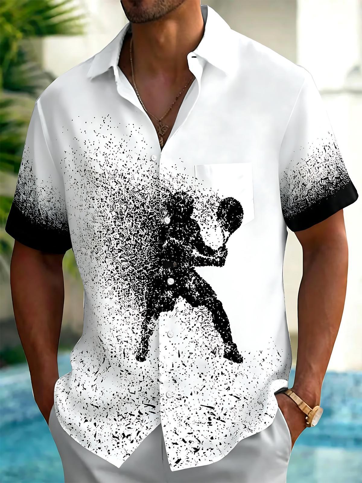 Tennis Player Print Men's Pocket Short Sleeve Shirts