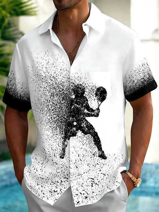 Tennis Player Print Men's Pocket Short Sleeve Shirts