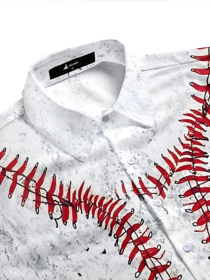 Baseball Print Men's Pocket Short Sleeve Shirts