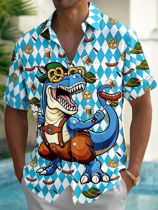 Hawaiian Dinosaurs Beer Men's Pocket Short Sleeve Shirts