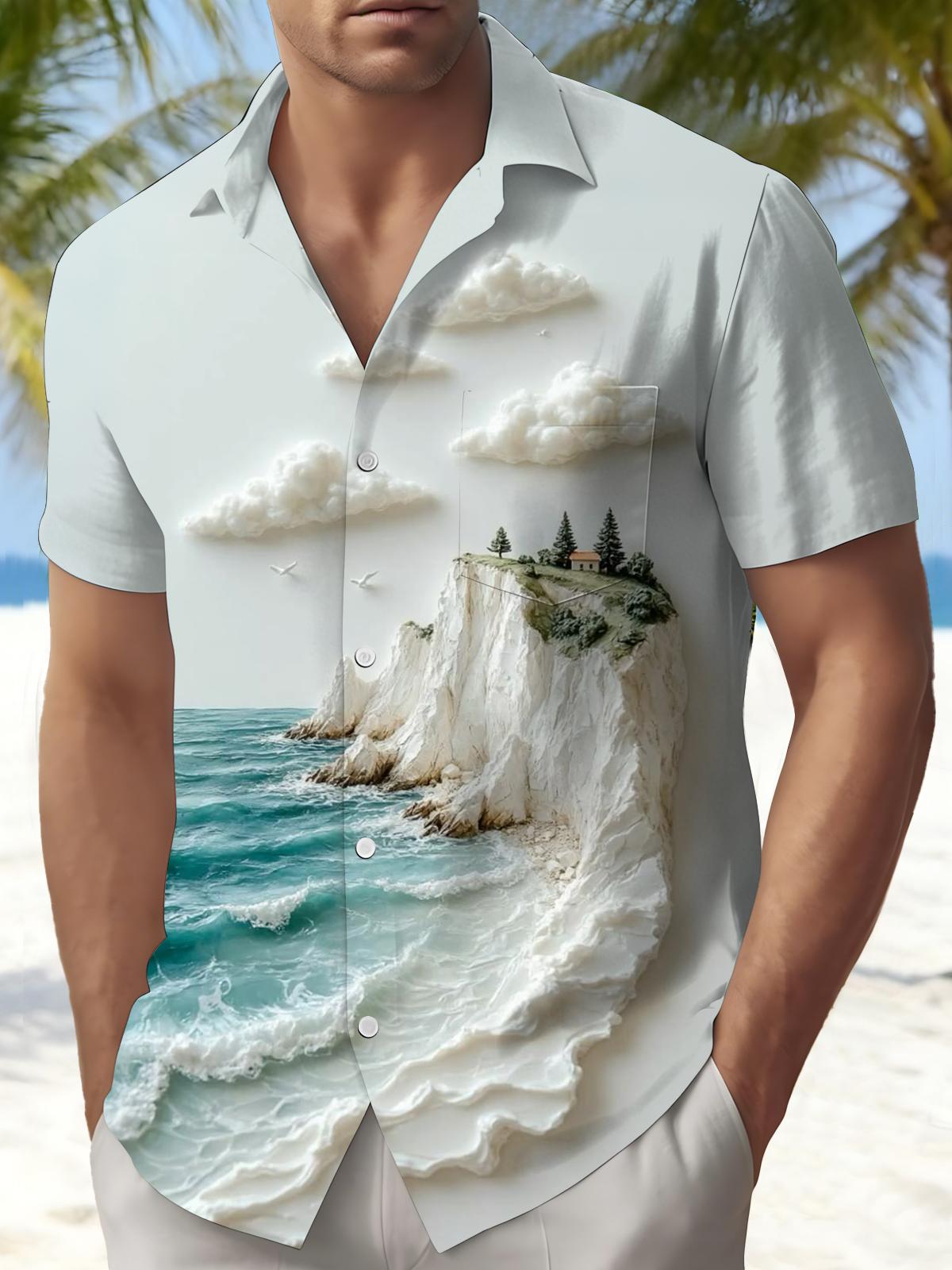 Ocean Cliff Scenery Art Print Men's Pocket Short Sleeve Shirts