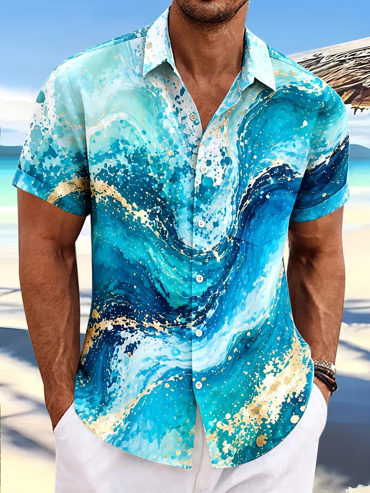 Hawaiian Abstract Men's Pocket Short Sleeve Shirts