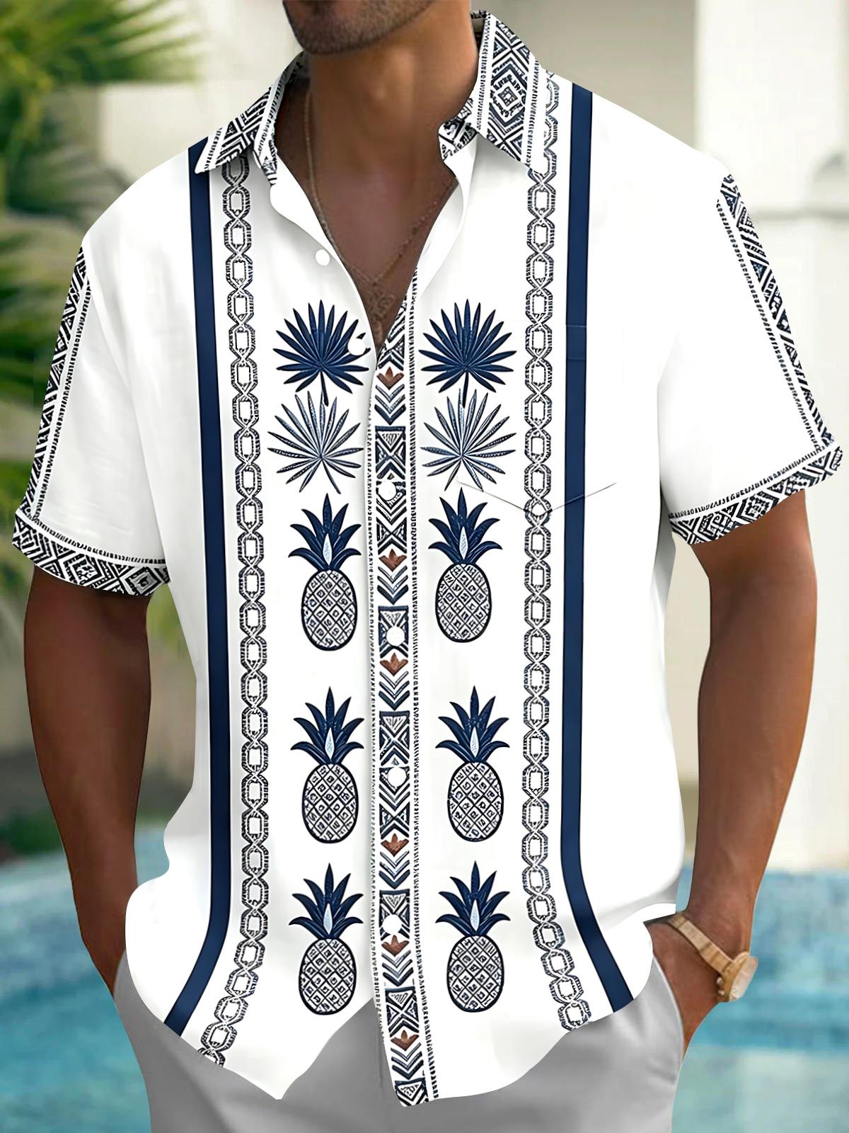 Hawaiian Pineapple Men's Pocket Short Sleeve Shirts