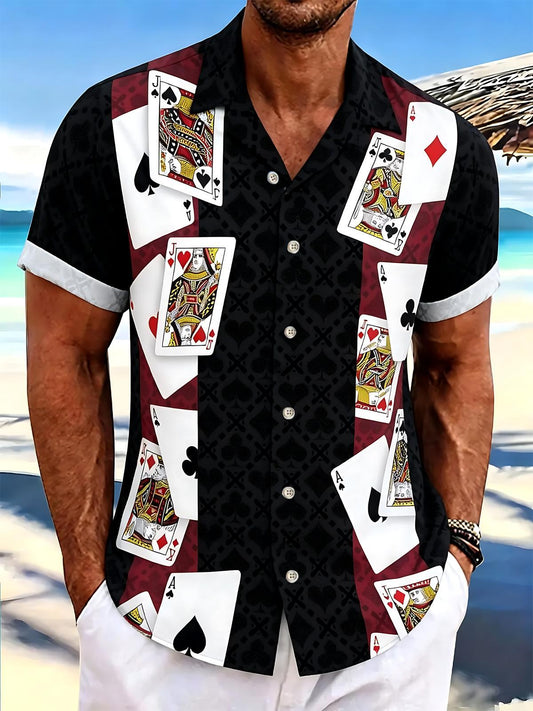 Poker Print Men's Pocket Short Sleeve Shirts