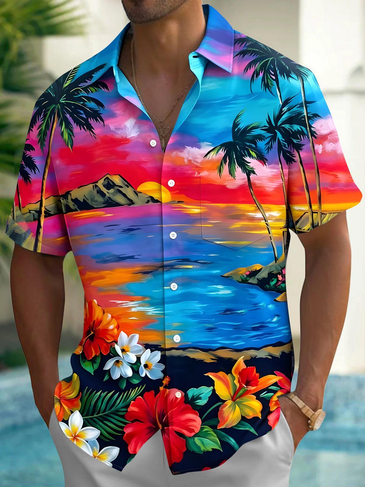 HawaiianCoconut TreesMen's Pocket Short Sleeve Shirts