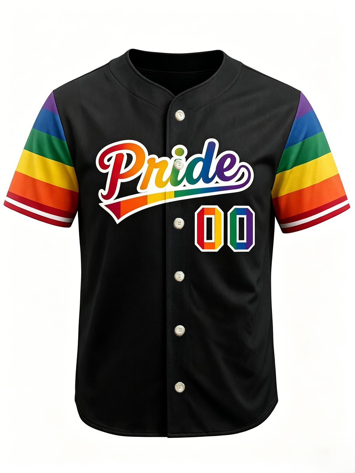 Pride Month Colorful Striped Men's Short Sleeve Baseball Jersey