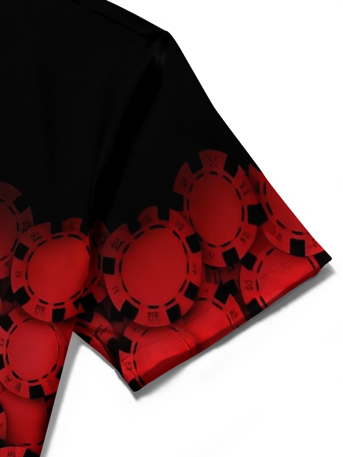 Poker Chip Print Men's Pocket Short Sleeve Shirts