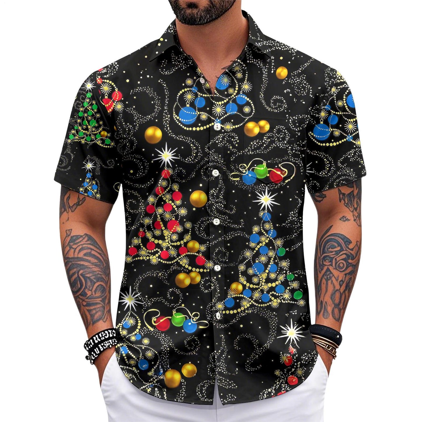 Christmas Hawaiian Shirts for Men Christmas Tree Short Sleeve Holiday Shirts Trendy Basic Tops for Leisure Vacation fabulous
