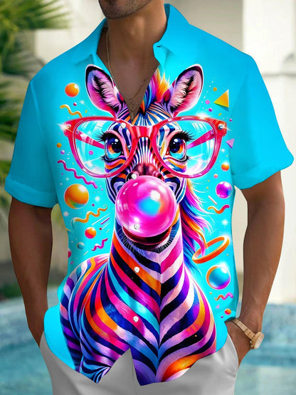 Funny Zebra Men's Pocket Short Sleeve Shirts