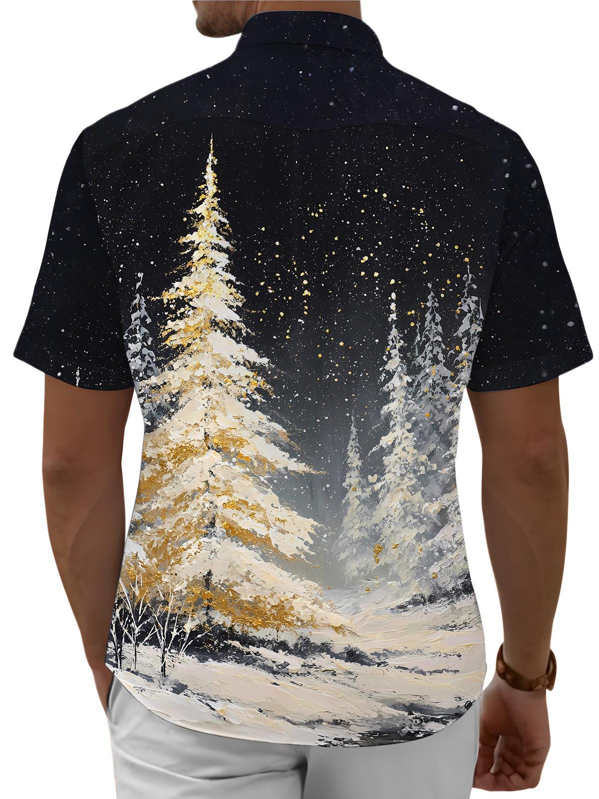 Christmas Shirts for Men Christmas Tree Button Up Loose Fit Printed Shirts Fashion Casual Tops with Pocket for Party reliable