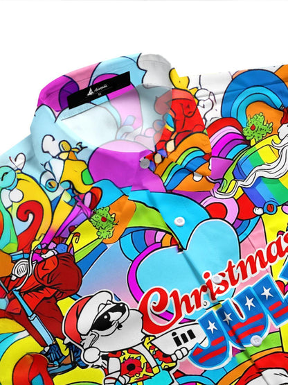 July Christmas Print Men's Pocket Short Sleeve Shirts