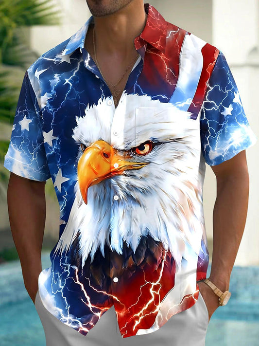 American Flag Eagle Men's Pocket Short Sleeve Shirts