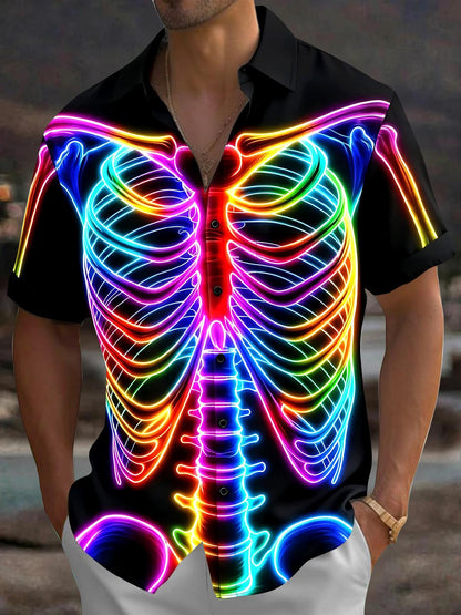 Colorful Skull Men's Pocket Short Sleeve Shirts