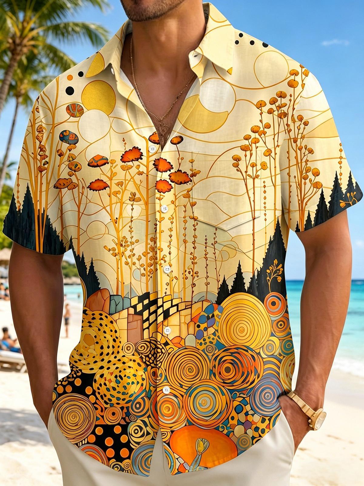 Abstract Art Gold Sun Men's Pocket Short Sleeve Shirts