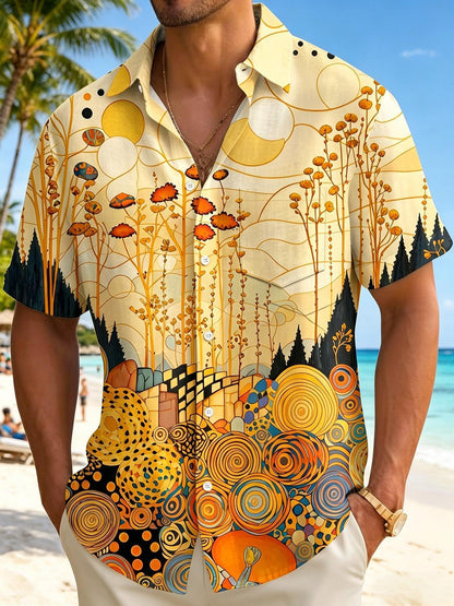 Abstract Art Gold Sun Men's Pocket Short Sleeve Shirts