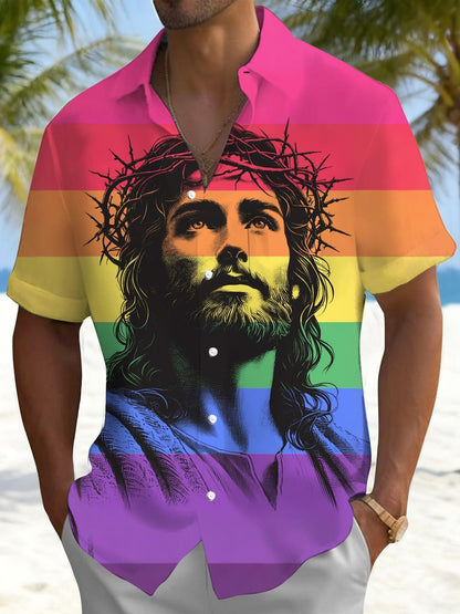 Jesus Print Men's Pocket Short Sleeve Shirts