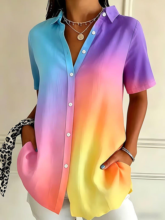 Gradient Print Women's Short Sleeve Shirts