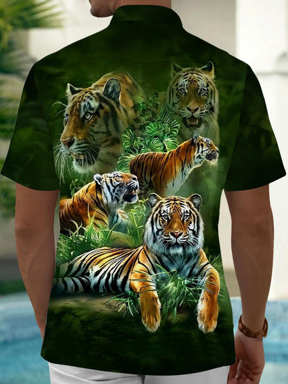 Tiger Print Men's Pocket Short Sleeve Shirts