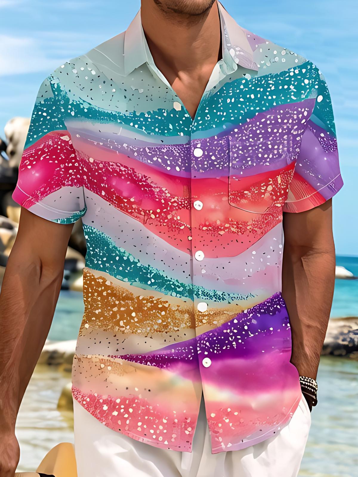 Art Gradient Colorful Abstract Sequins Men's Pocket Short Sleeve Shirts