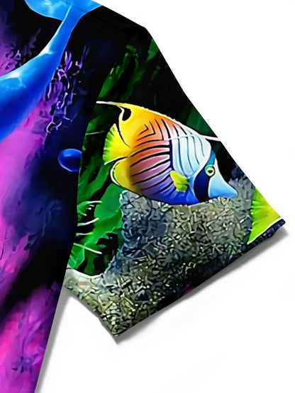 Marine Life Print Men's Pocket Short Sleeve Shirts
