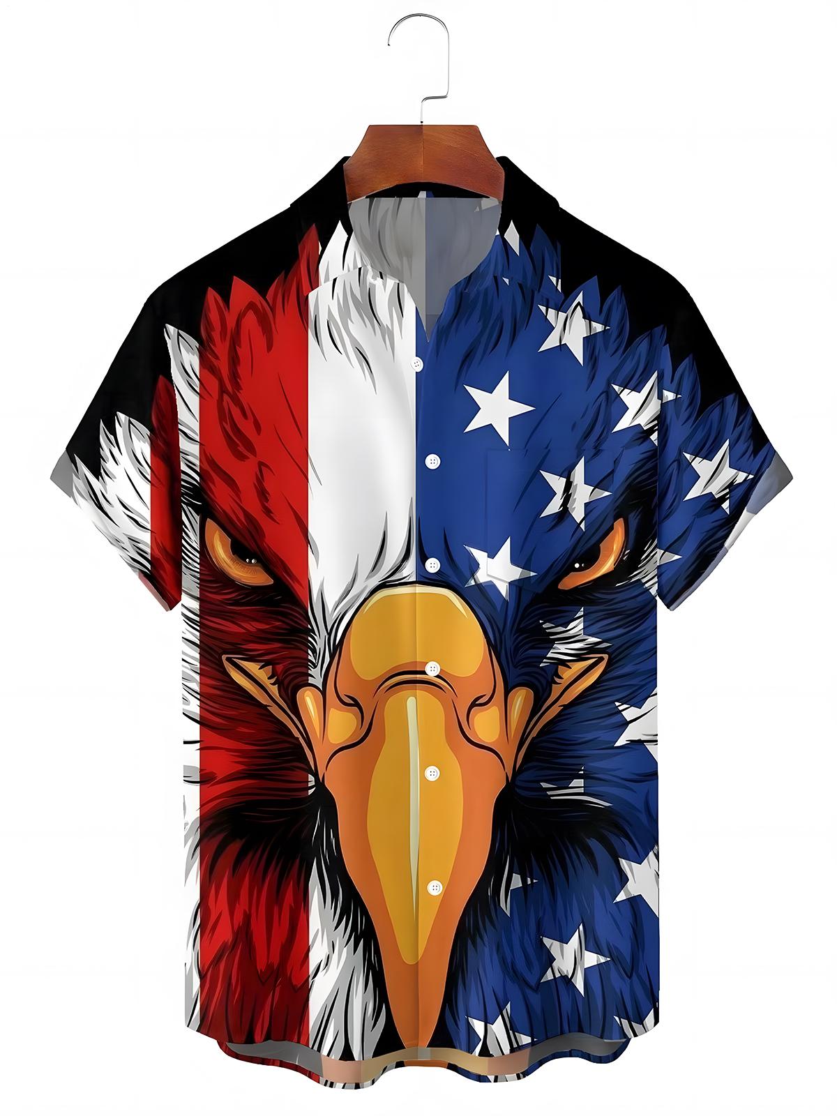 Eagle American Flag Men's Pocket Short Sleeve Shirts