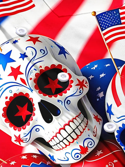 American Flag Sugar Skull Independence Day Men's Pocket Short Sleeve Shirts