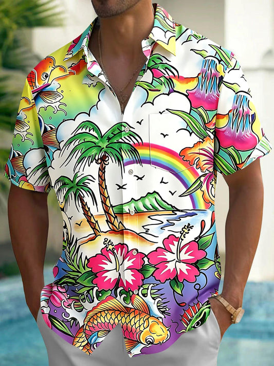 Hawaiian Coconut Tree Men's Pocket Short Sleeve Shirts