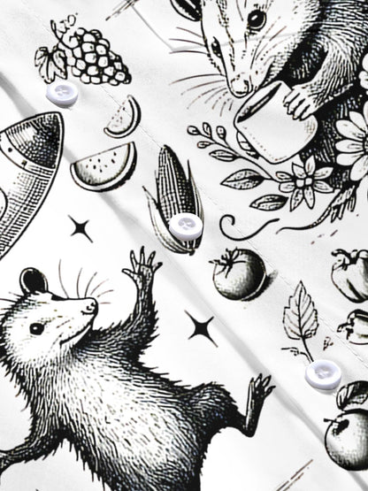 Vintage Raccoon Mouse Men's Pocket Short Sleeve Shirts