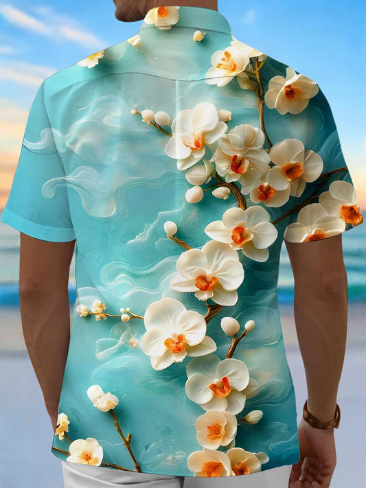 Art Orchid Floral Men's Pocket Short Sleeve Shirts