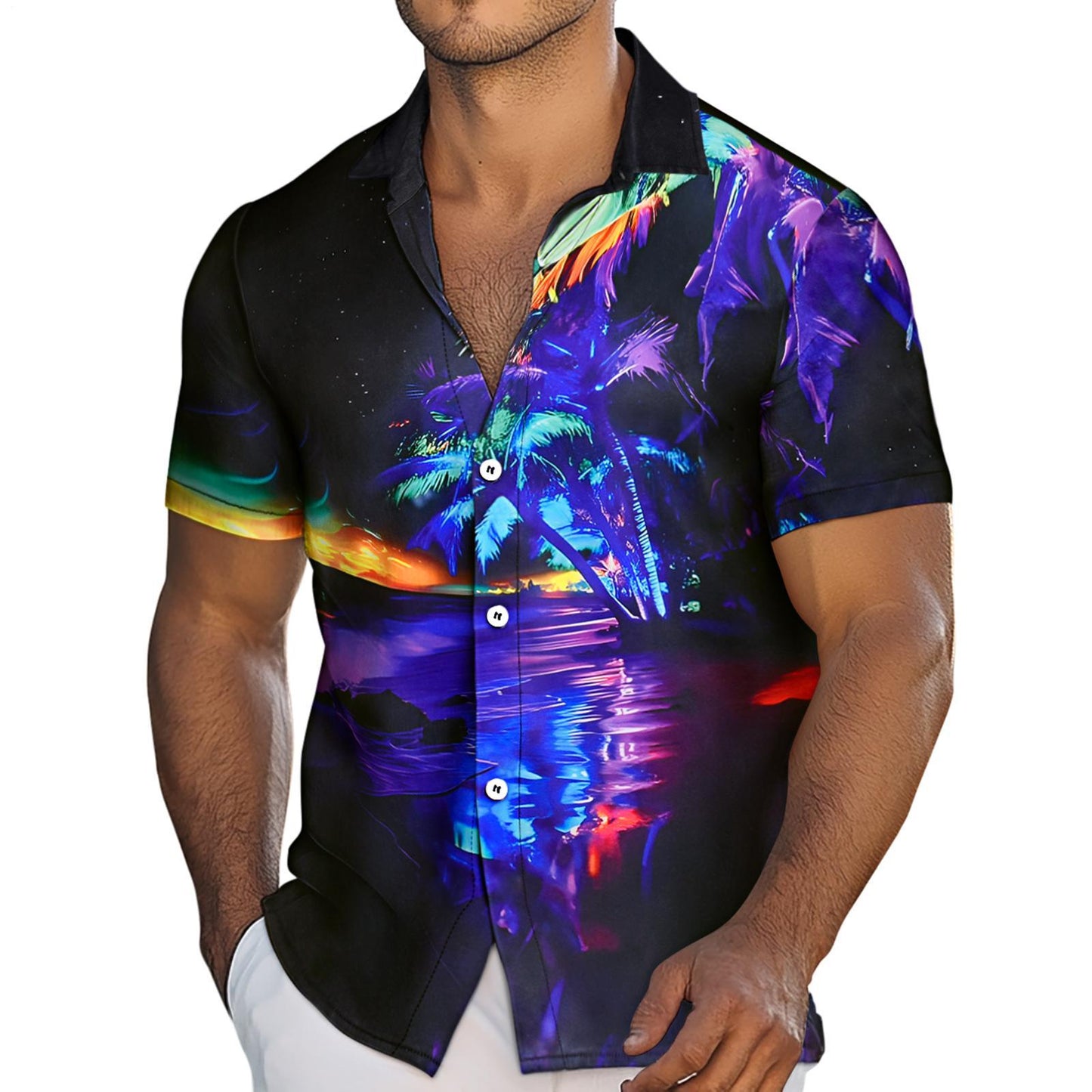 Men Beach Shirts Tree Hawaiian Button Up Summer Casual Shirts Loose Fit Vacation Clothes for Beach Vacation Dating liberal