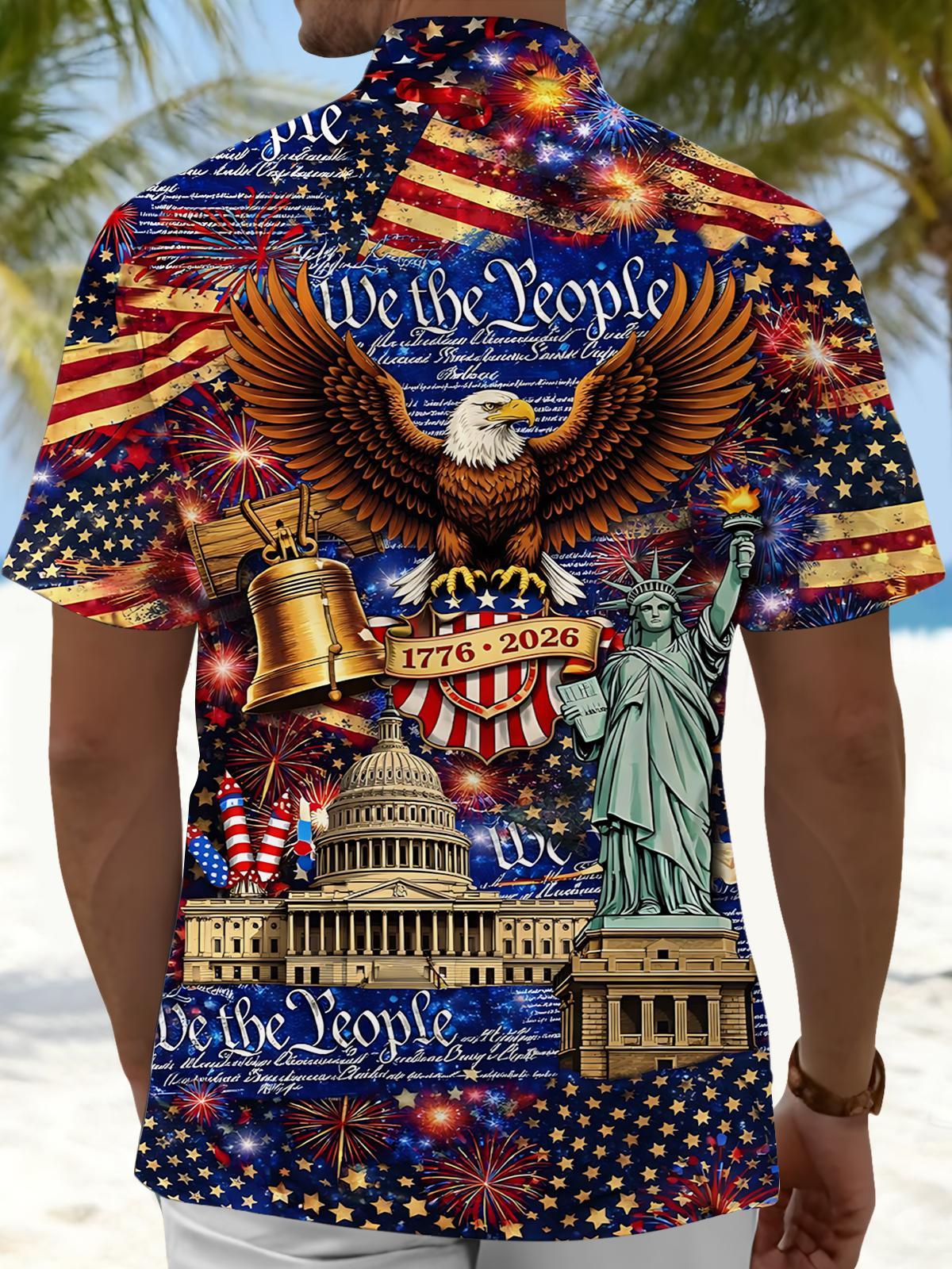 American 250th Anniversary Eagle Print Men's Pocket Short Sleeve Shirts