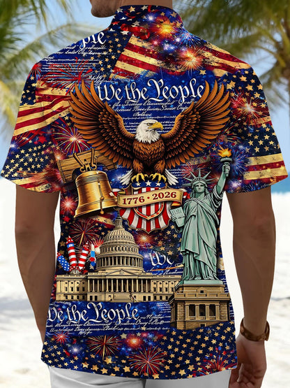 American 250th Anniversary Eagle Print Men's Pocket Short Sleeve Shirts