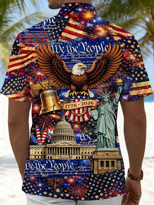 American 250th Anniversary Eagle Print Men's Pocket Short Sleeve Shirts