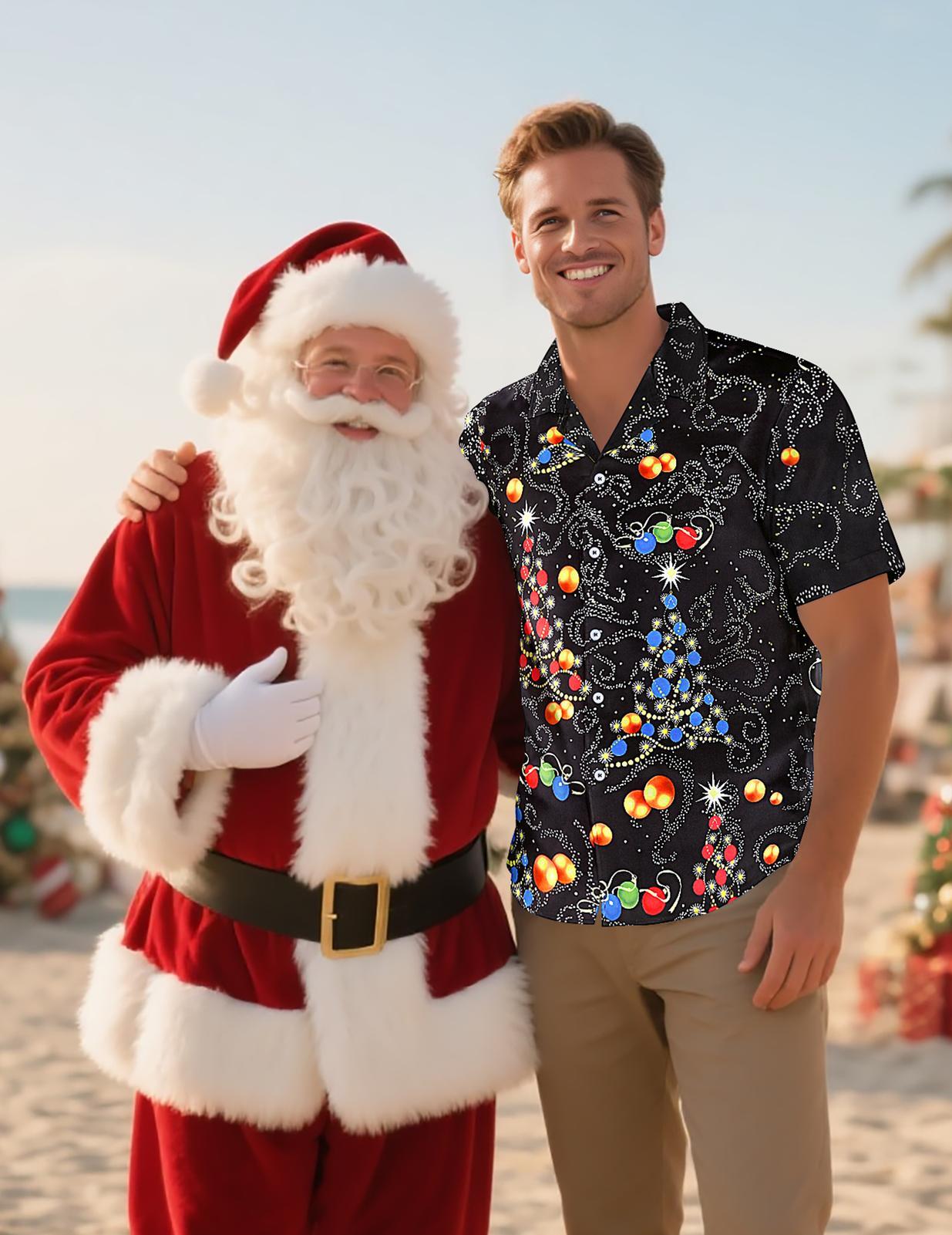 Christmas Hawaiian Shirts for Men Christmas Tree Short Sleeve Holiday Shirts Trendy Basic Tops for Leisure Vacation fabulous