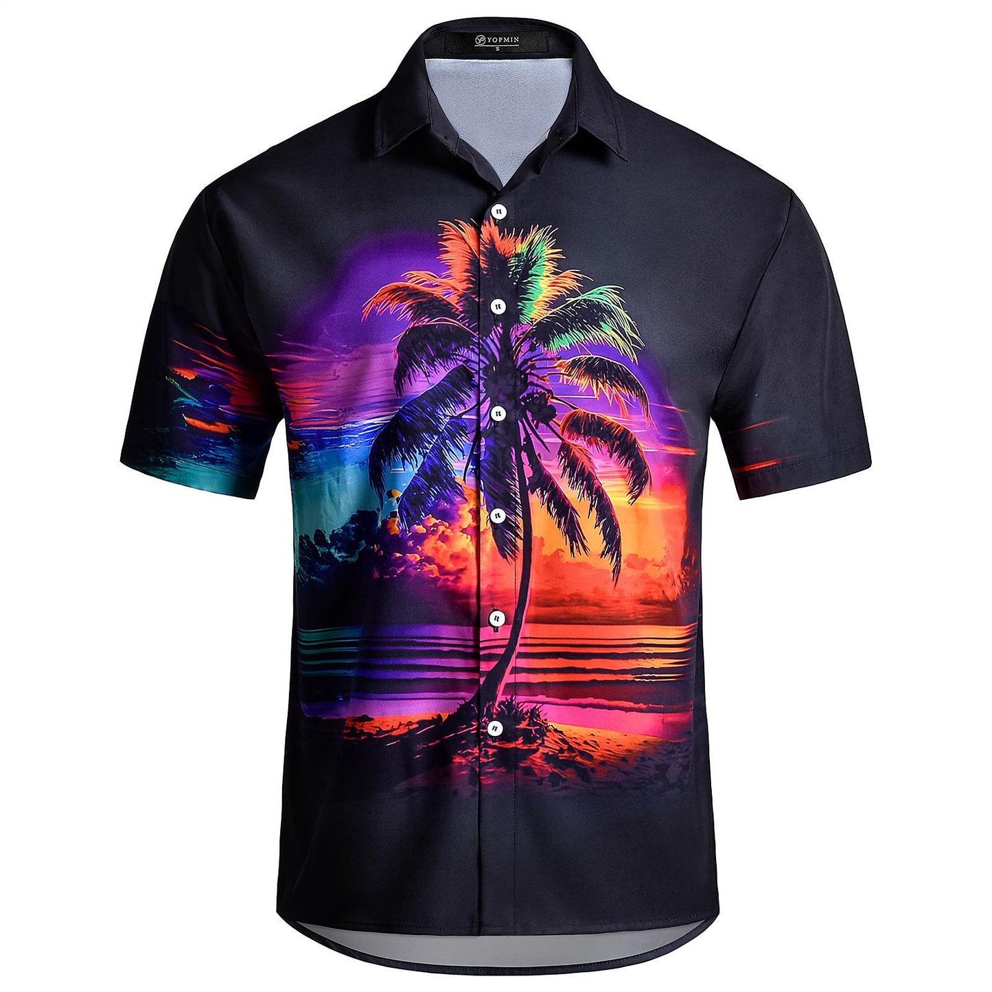 Mens Hawaiian Shirts Palm Tree Sunset Casual Shirts Short Sleeve Beach Vacation Clothes for Travel Vacation Daily Wear agreeable