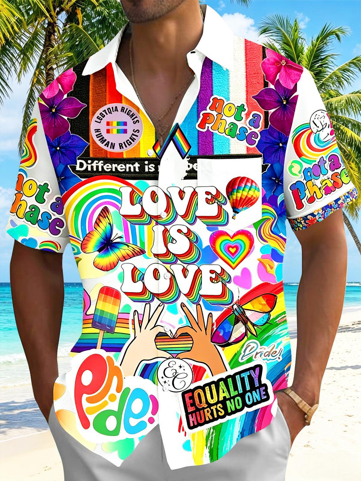 Pride Moon Colorful Letters Men's Pocket Short Sleeve Shirts