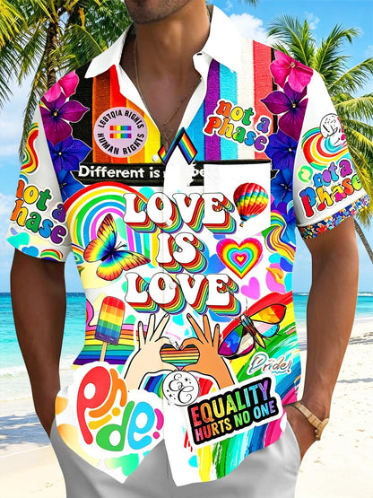 Pride Moon Colorful Letters Men's Pocket Short Sleeve Shirts