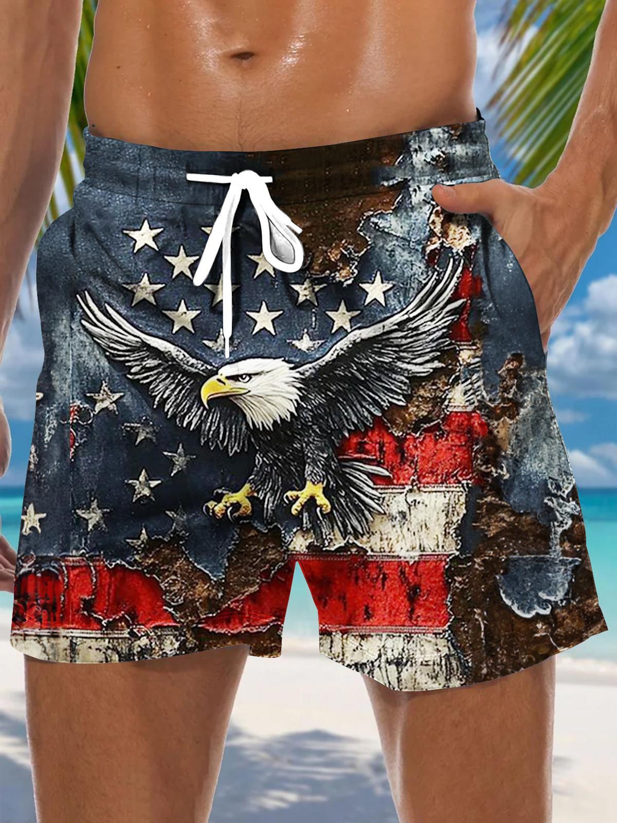 Retro Independence Day Eagle Flag Men's Print Pocket Shorts